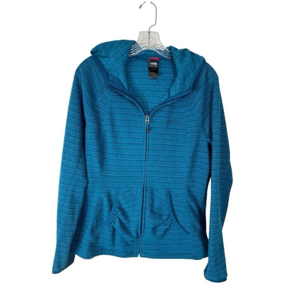 The North Face Women's L Fitted Full Zip Hoodie Fleece Jacket Blue EUC